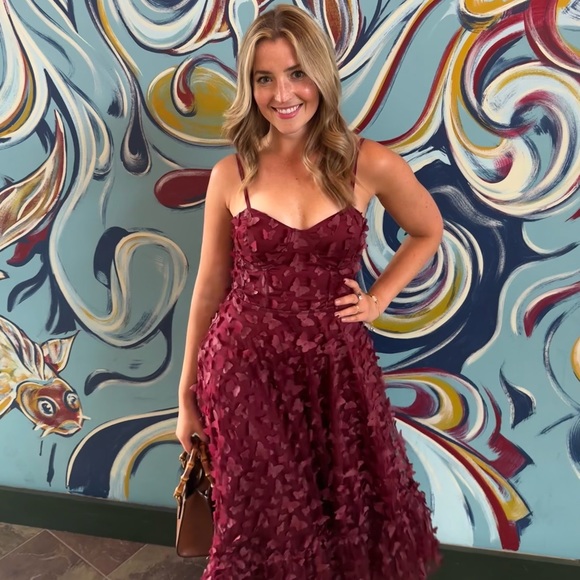 Lulus | Burgundy Butterfly Midi Party Dress - Picture 3 of 6